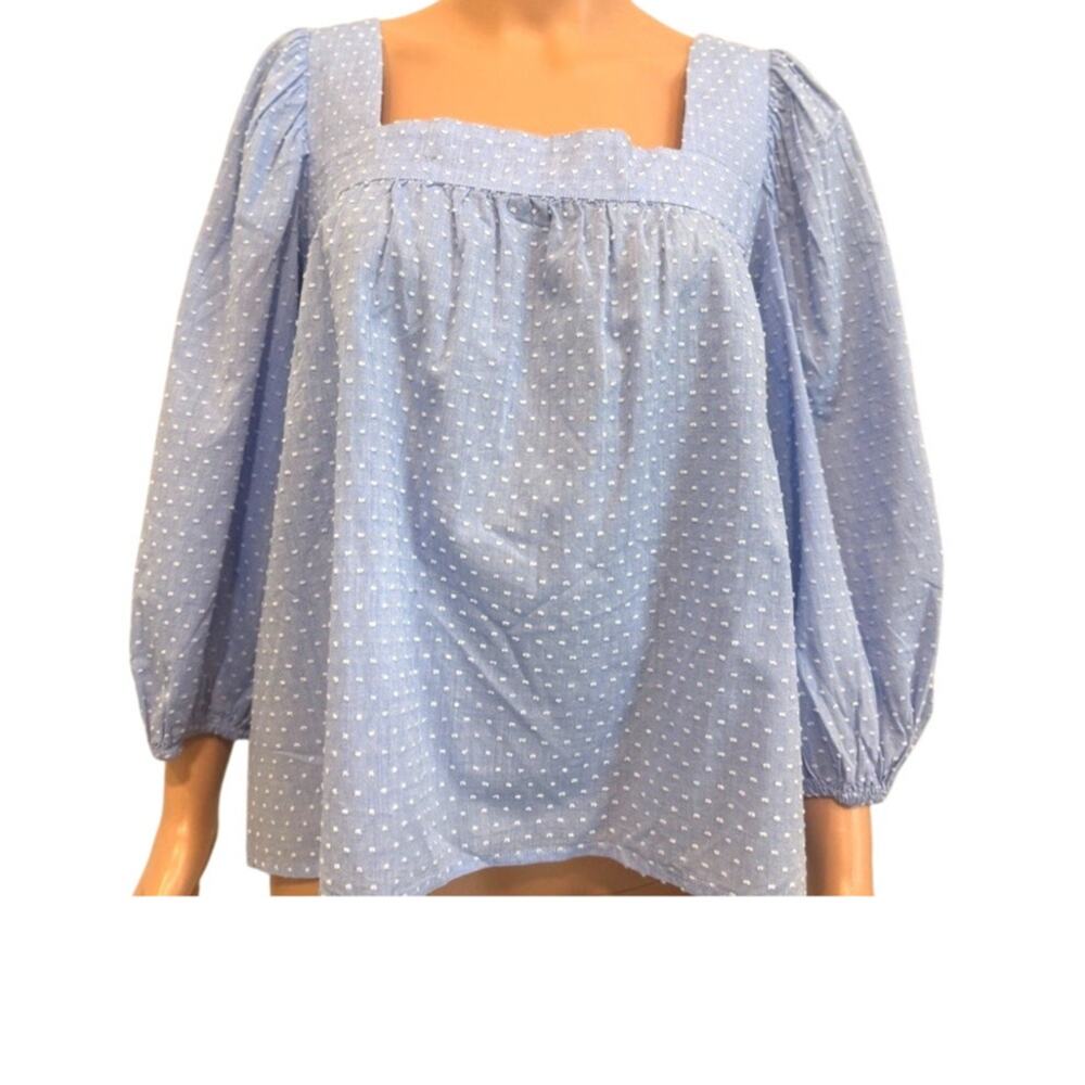 Caslon small square neck popover puff balloon sleeve 3/4 sleeve blouse TB 3084